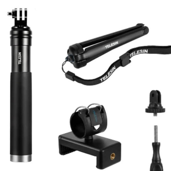 Telesin GP-MNP-090-S Extendable Aluminum Alloy Selfie Stick With Tripod And Phone Clip